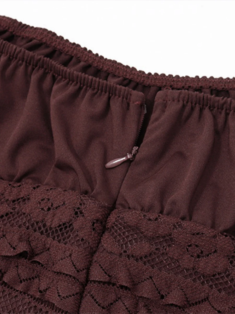 Square Collar Lace Trim Lace Up Long Sleeve Mini&Short Dresses - Image 13