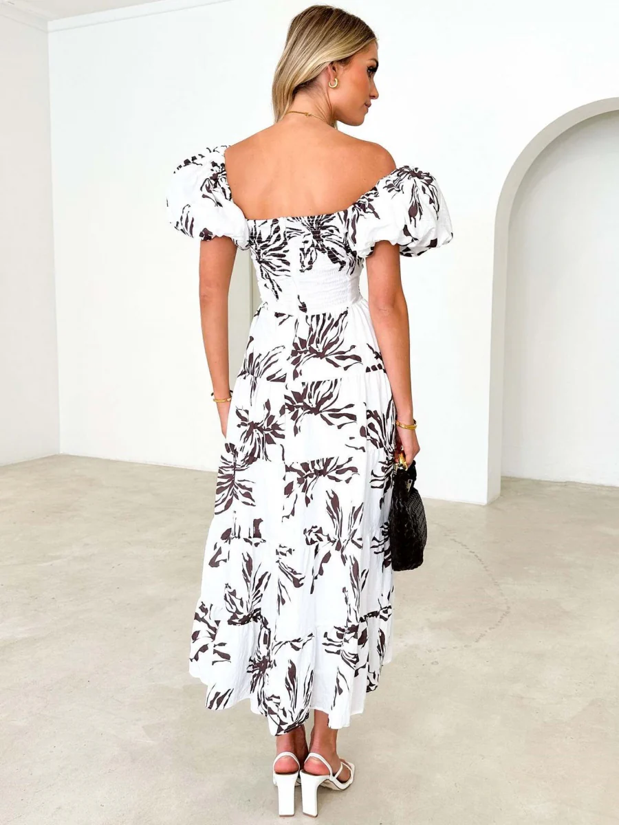 Printed Puff Sleeve Sweetheart Collar Vacation Maxi Dresses - Image 26