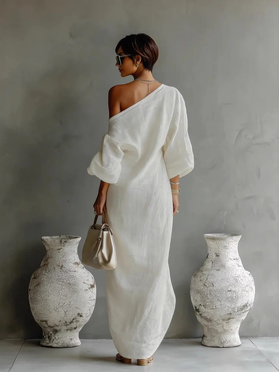 Long Sleeve Off-shoulder Comfort Loose-fit Maxi Dresses - Image 2
