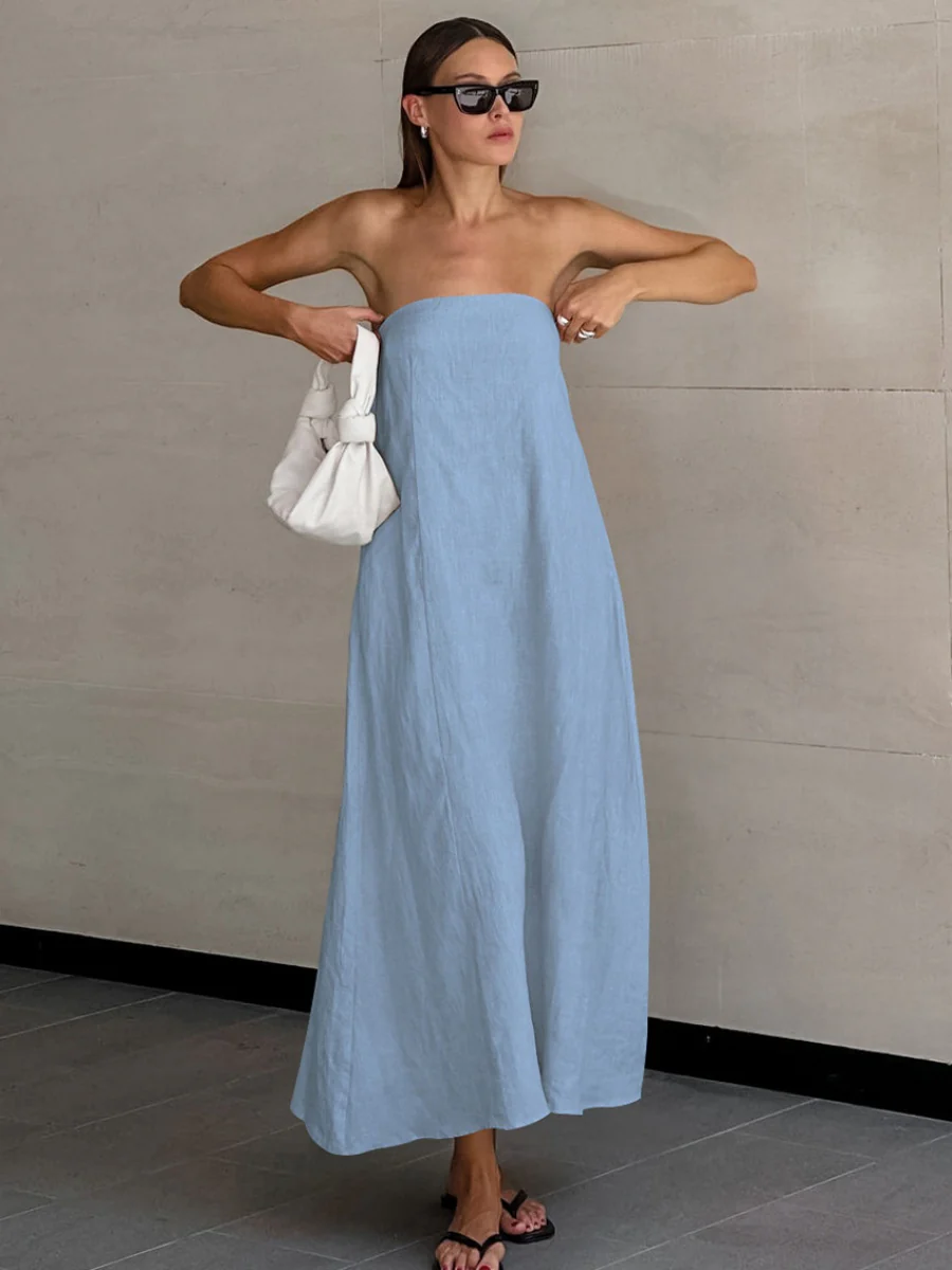 Cotton Blend Temperament Tube Top Loose-fit Home Vacation Mini&Short Dresses - Image 11
