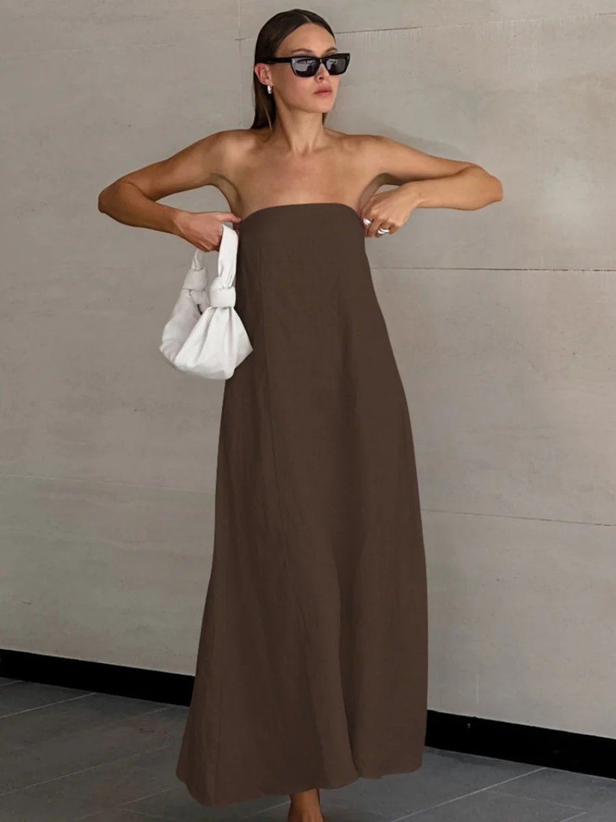 Cotton Blend Temperament Tube Top Loose-fit Home Vacation Mini&Short Dresses - Image 12