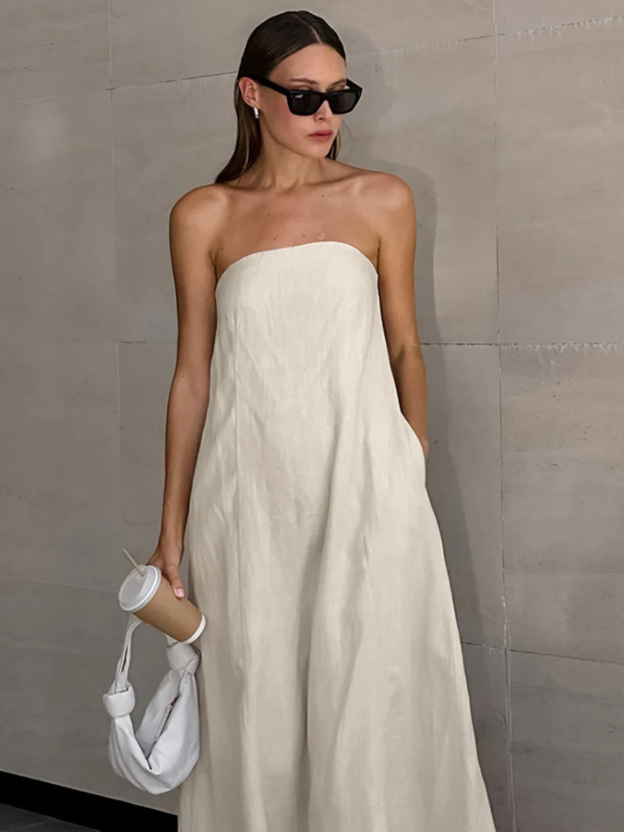 Cotton Blend Temperament Tube Top Loose-fit Home Vacation Mini&Short Dresses - Image 2