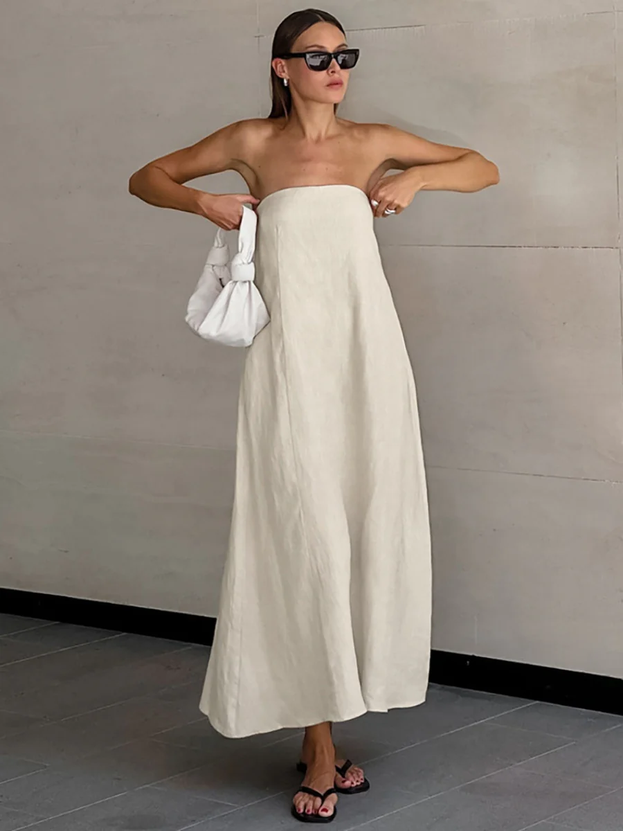 Cotton Blend Temperament Tube Top Loose-fit Home Vacation Mini&Short Dresses - Image 7
