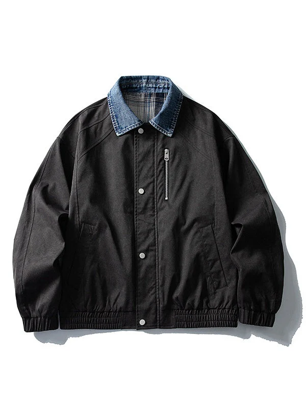 High Street Lapel All-match Loose Fake Two Pieces Flight Jacket - Image 3