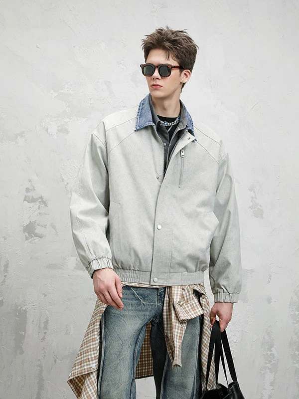 High Street Lapel All-match Loose Fake Two Pieces Flight Jacket - Image 4