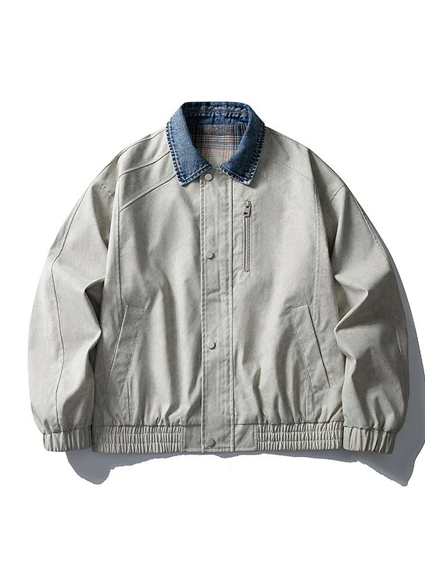 High Street Lapel All-match Loose Fake Two Pieces Flight Jacket - Image 6