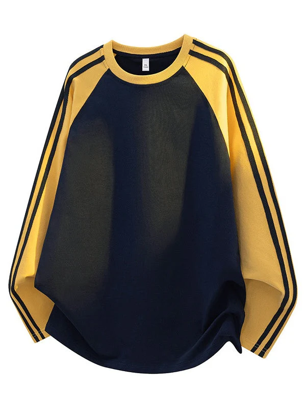 Liber Autumn Neutral wear Color matching Stripes T-shirts - Image 2