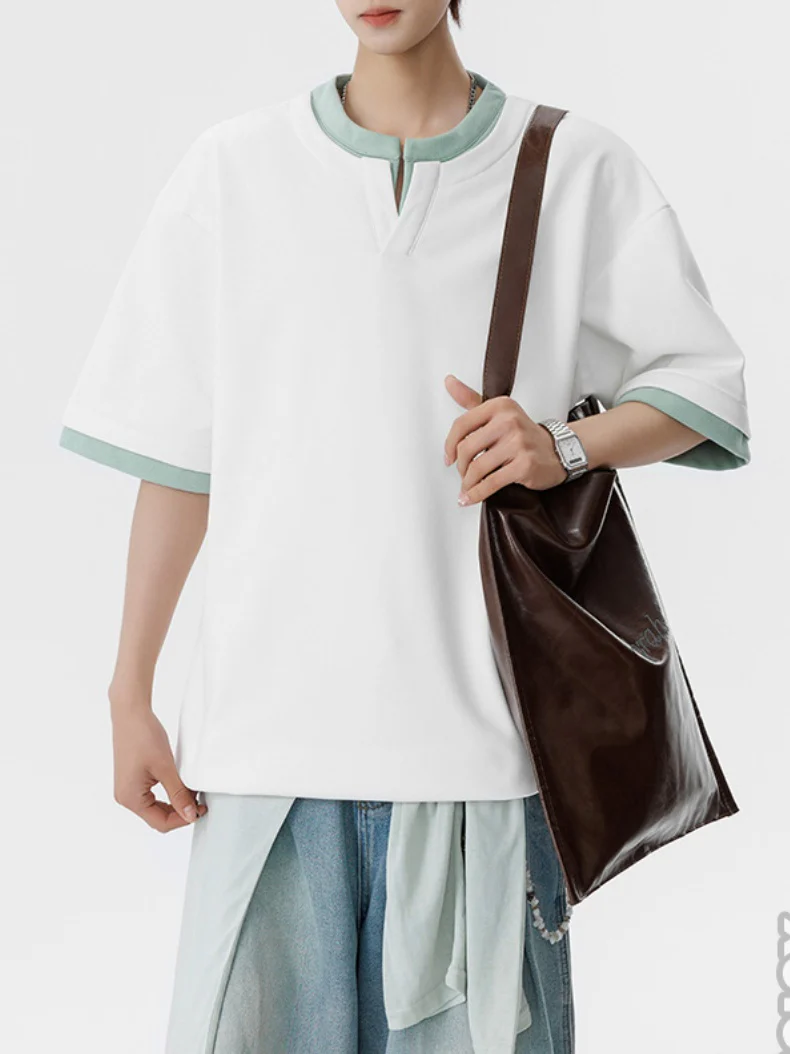 Layered-look Color-blocked Loose-fit T-shirts - Image 5