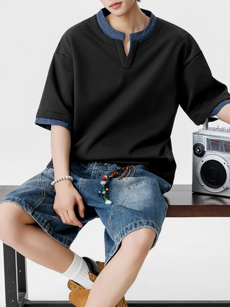 Layered-look Color-blocked Loose-fit T-shirts - Image 8