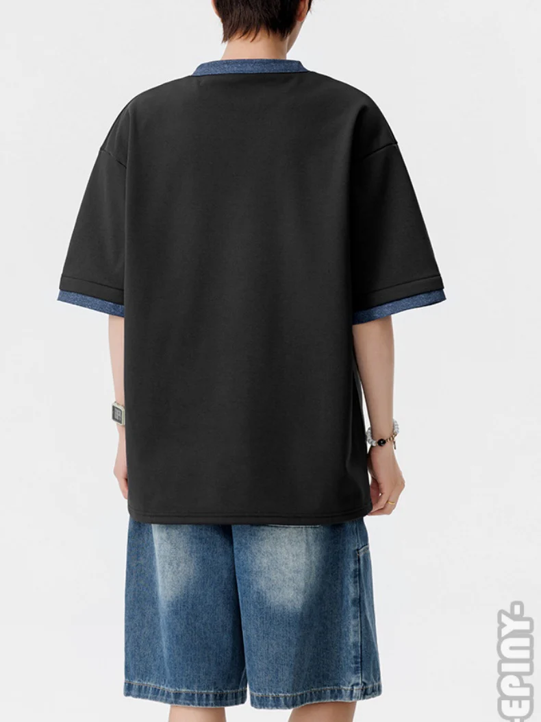 Layered-look Color-blocked Loose-fit T-shirts - Image 9