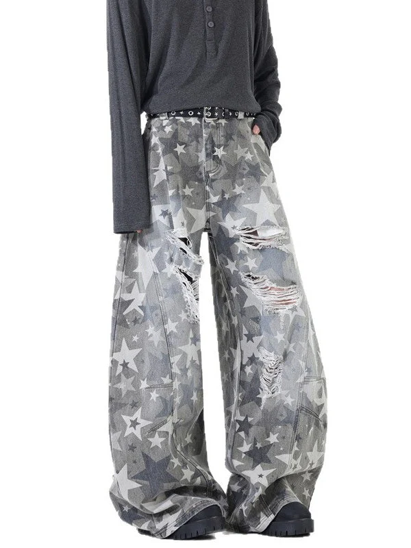 Star Print Hole Machete Jeans - Image 3