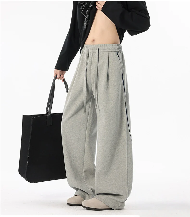 Stripes Sports Splicing Silhouette Straight Casual Pants
