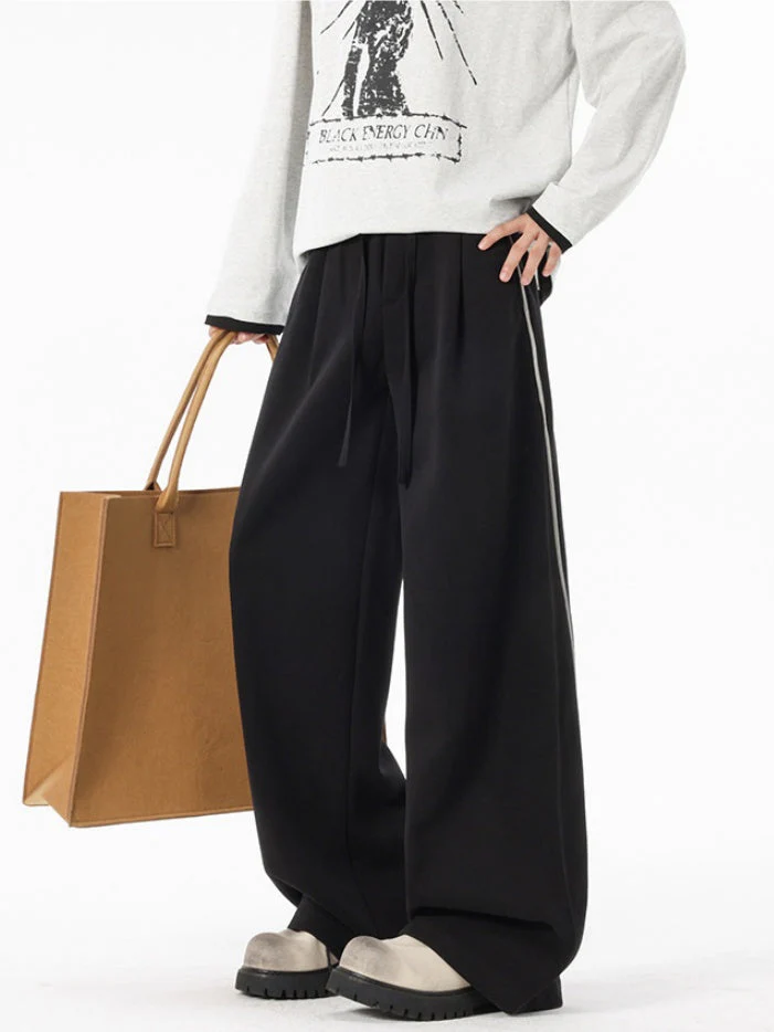 Stripes Sports Splicing Silhouette Straight Casual Pants - Image 5