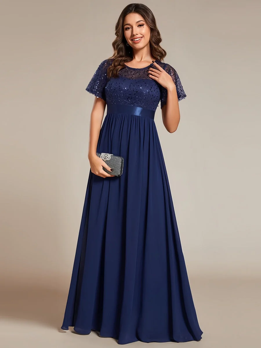High Waist Sequins Spliced Long Dress - Image 4