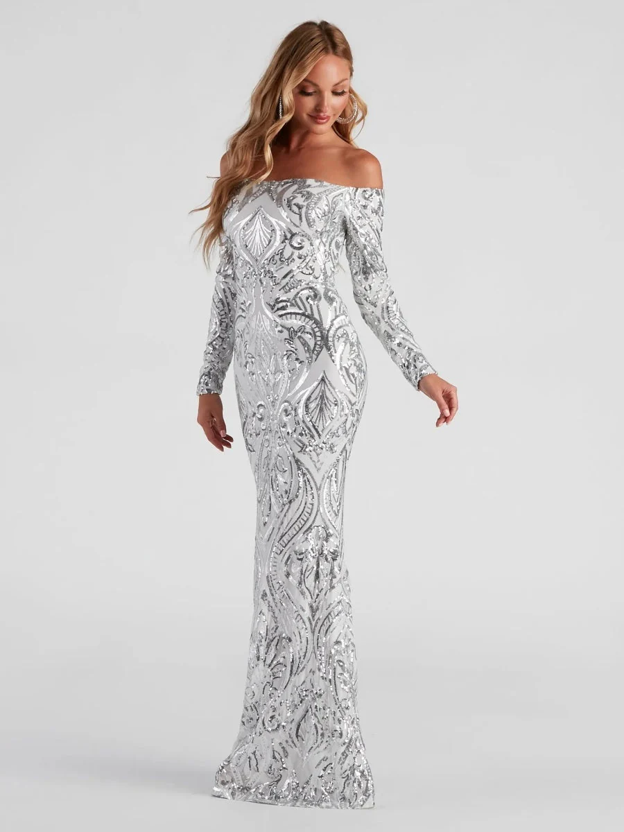Liber Autumn women's sequined one-shoulder long dress - Image 3