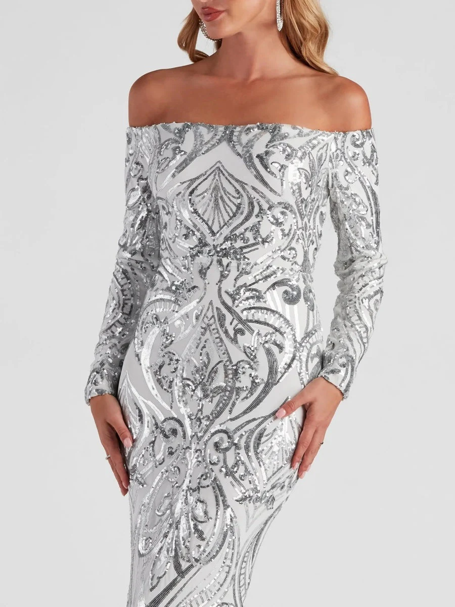 Liber Autumn women's sequined one-shoulder long dress - Image 4