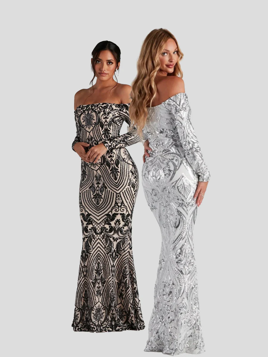 Liber Autumn women's sequined one-shoulder long dress - Image 6