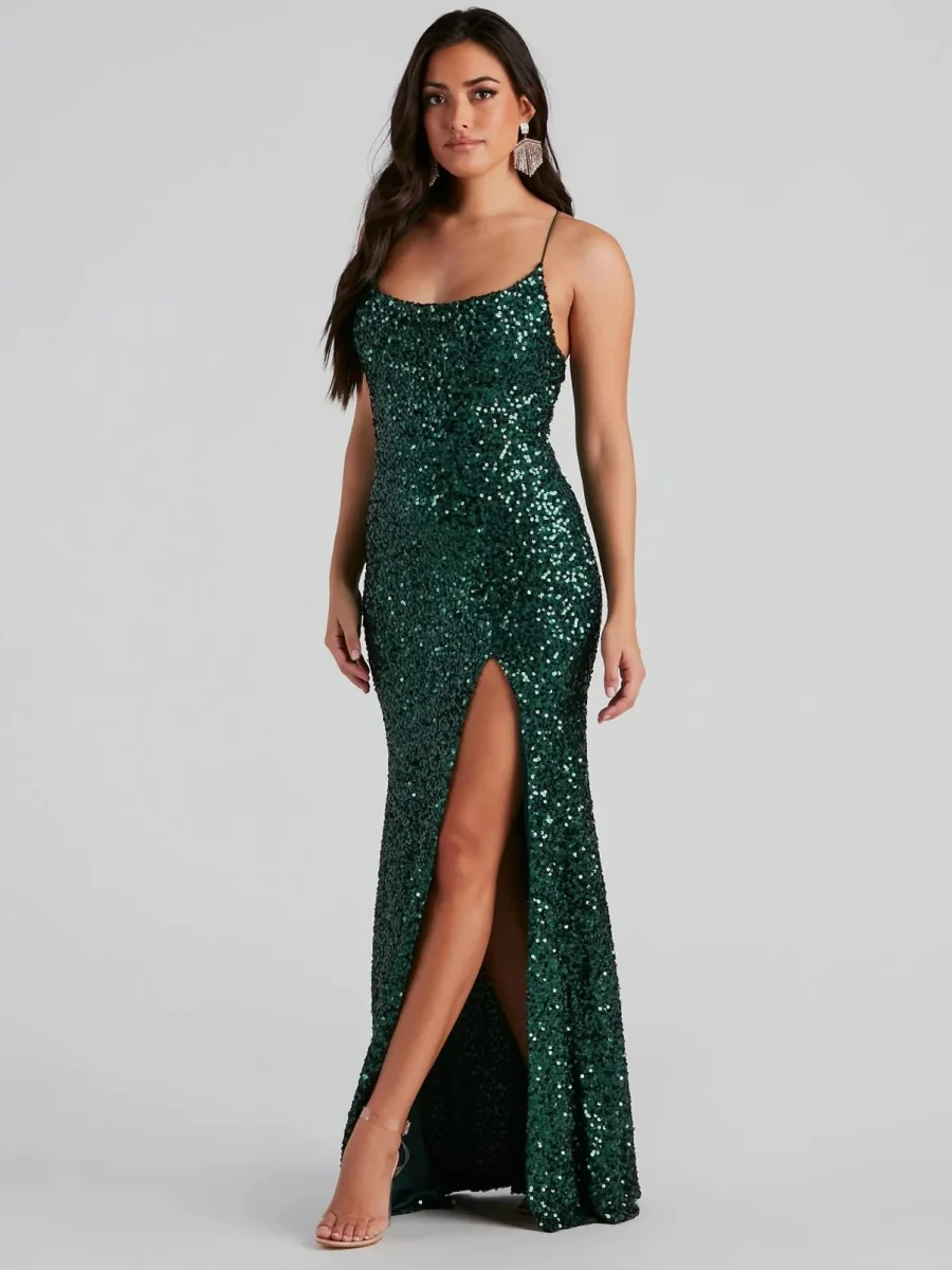Sequins Slit Sexy Camisoles Formal Dress Maxi Dresses - Image 5