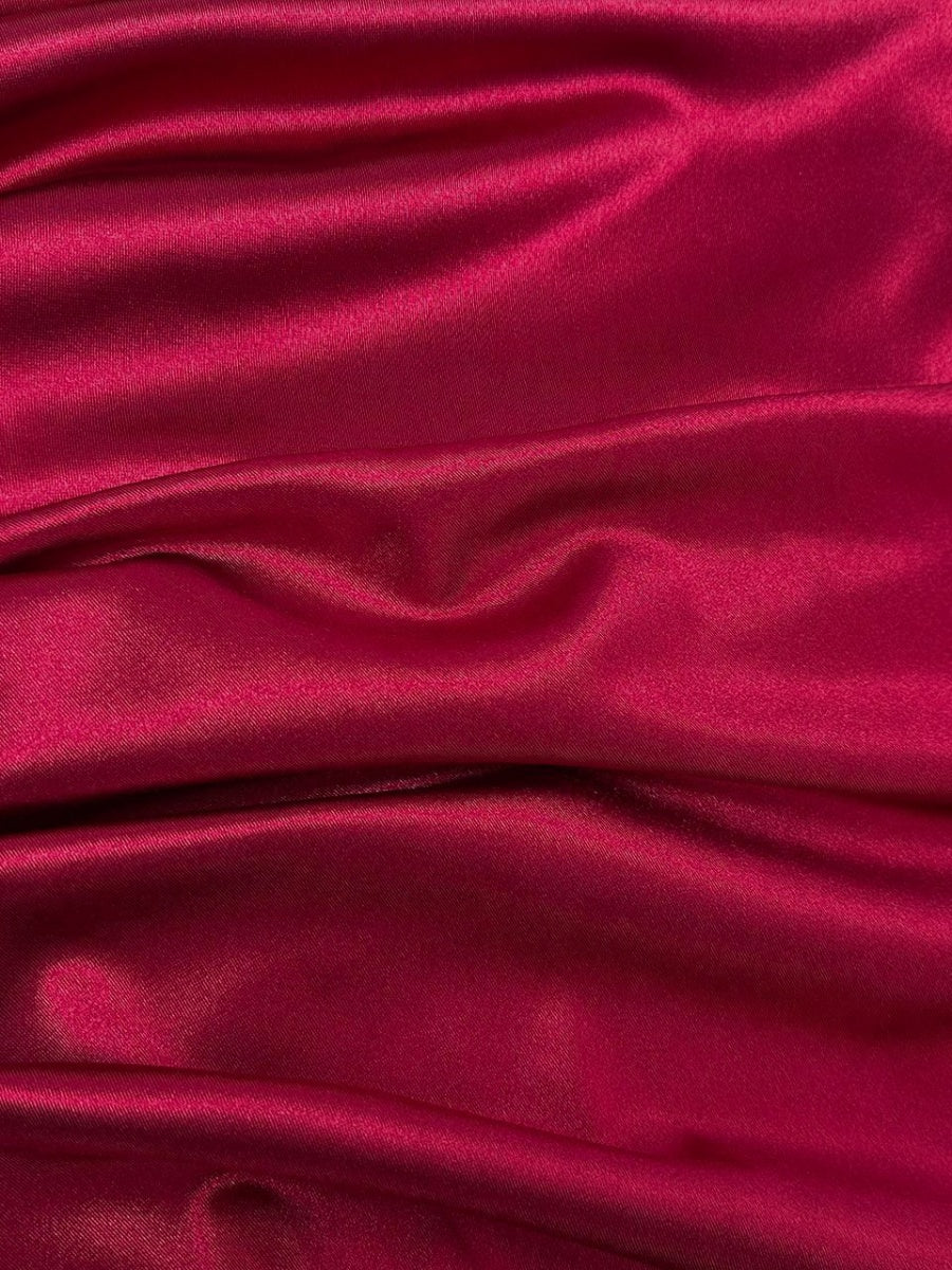 Satin High Fork Crew Neck Halter Backless Pleated Long Dress - Image 8