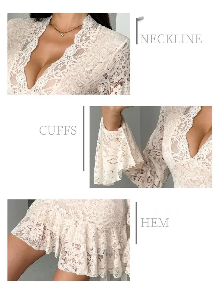 V-neck Lace Ruffle Mini&Short Dresses - Image 6