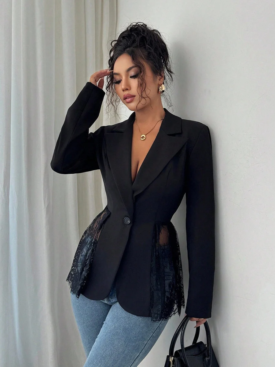 Lace Trim Hem Waist Leisure Blazers - Image 3
