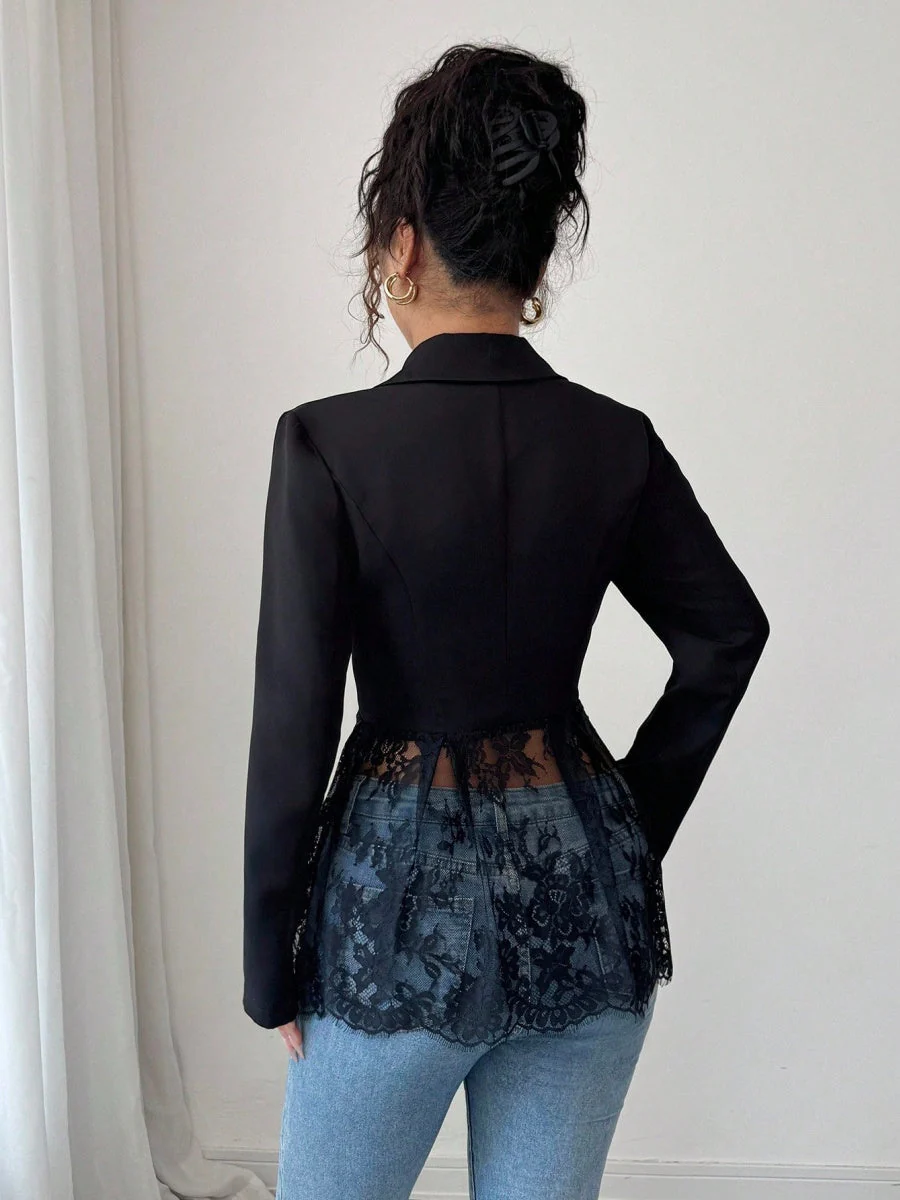Lace Trim Hem Waist Leisure Blazers - Image 4