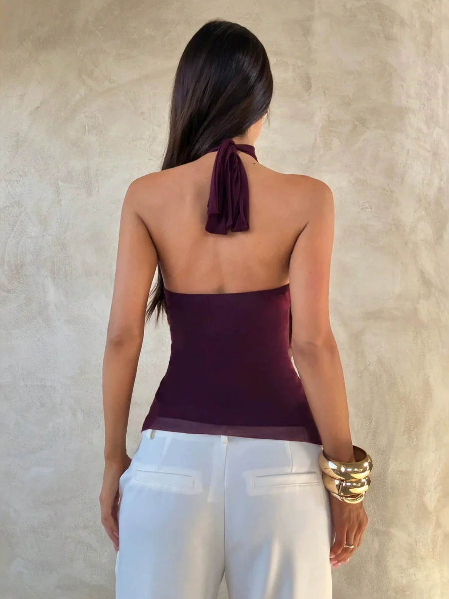 Halter Ruffle Irregular Hem Sleeveless Off-shoulder Camisoles - Image 4