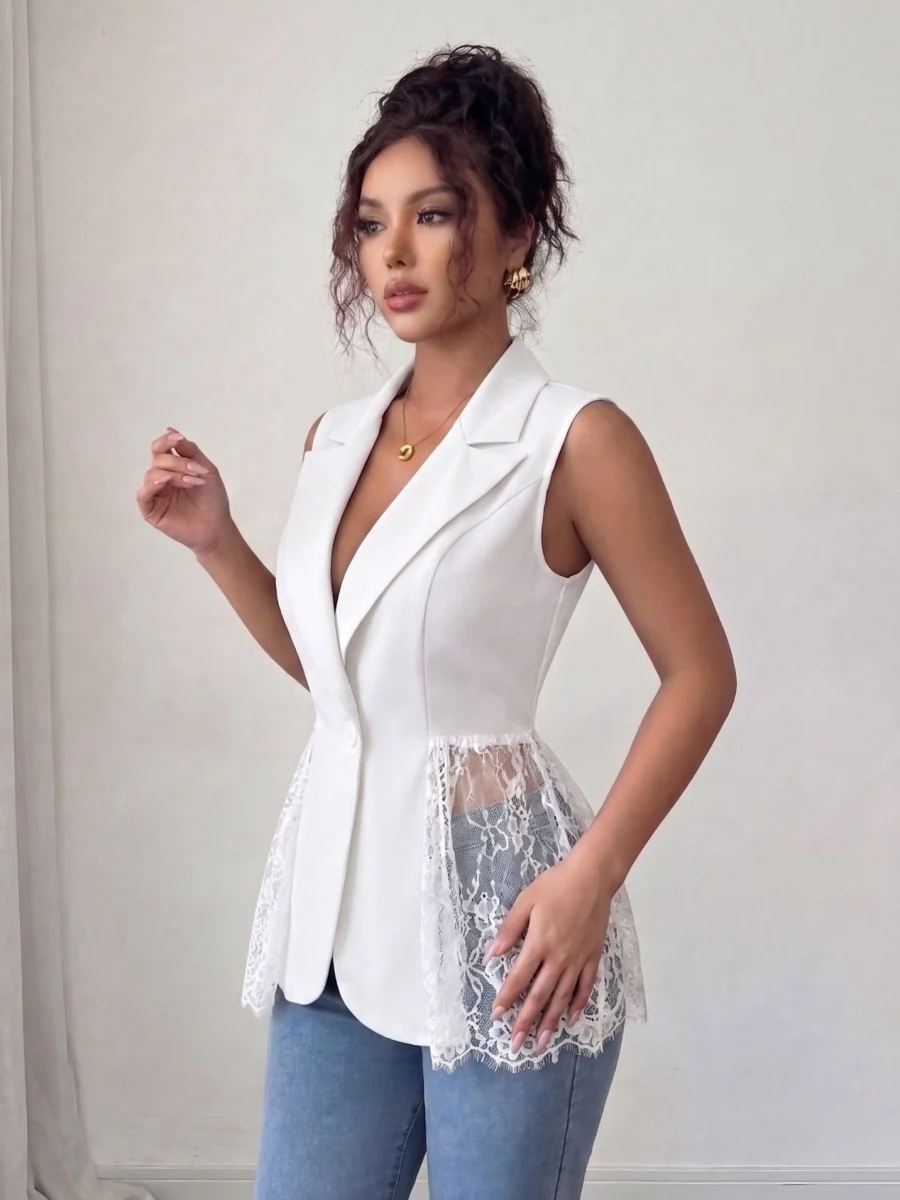 Lace Sleeveless Suit Splicing Hollow Vests - Image 5