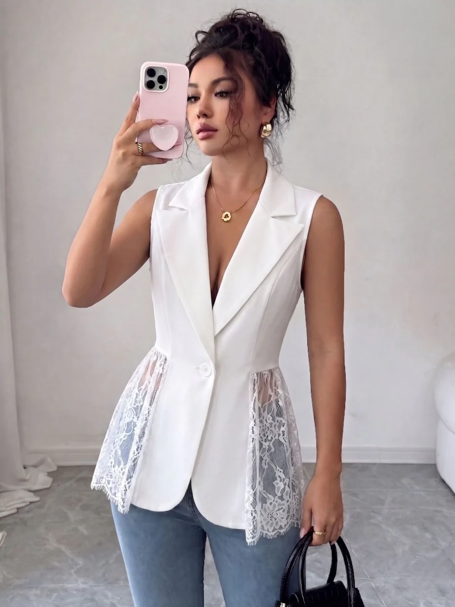 Lace Sleeveless Suit Splicing Hollow Vests - Image 6
