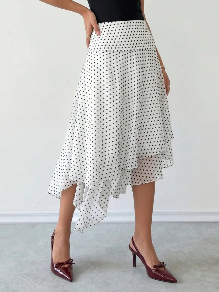 Polka Dots Irregular Hem Temperament Skirts - Image 2