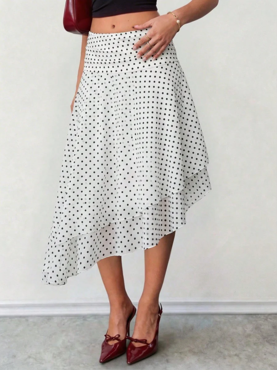 Polka Dots Irregular Hem Temperament Skirts - Image 3