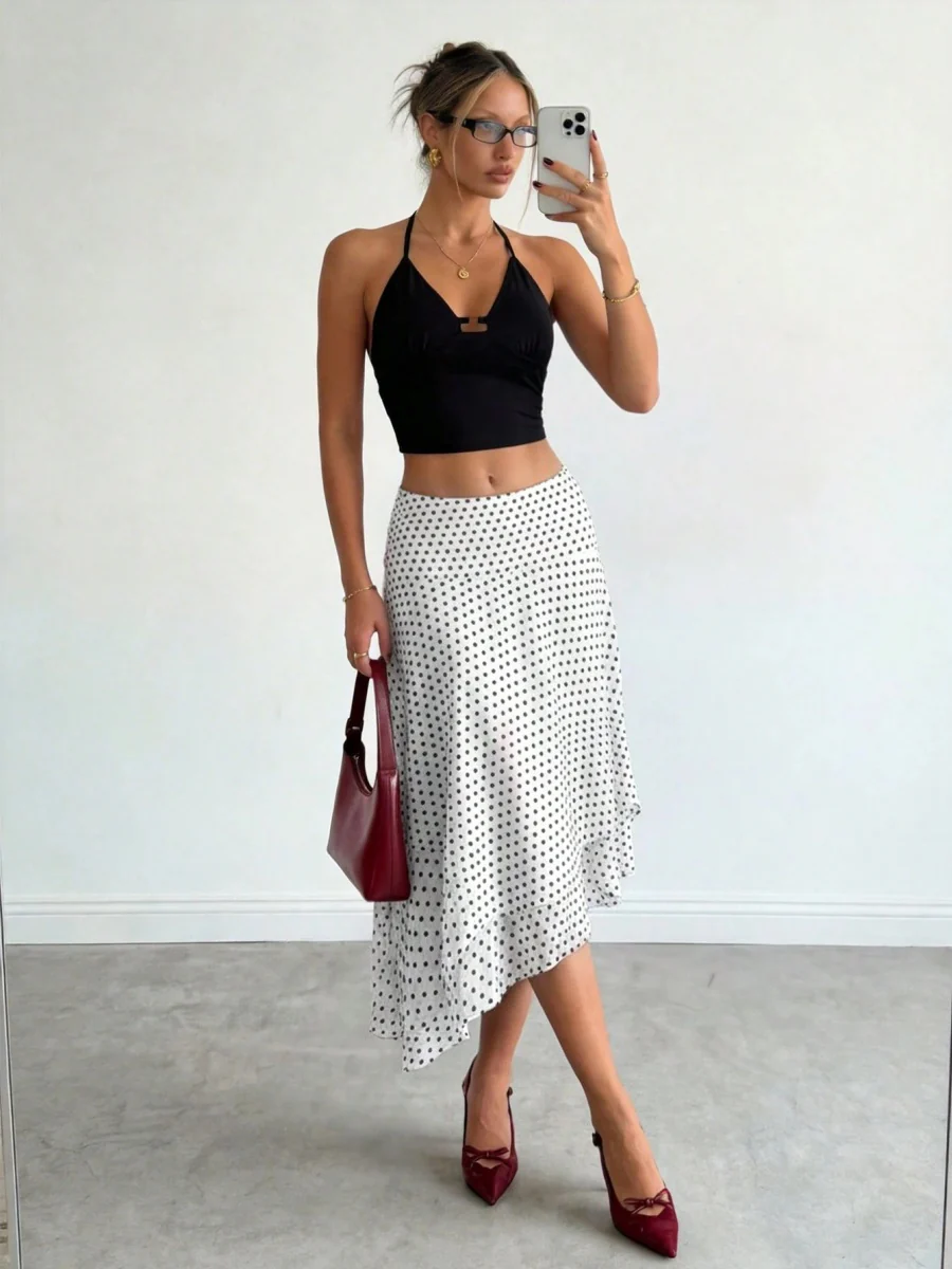 Polka Dots Irregular Hem Temperament Skirts - Image 4