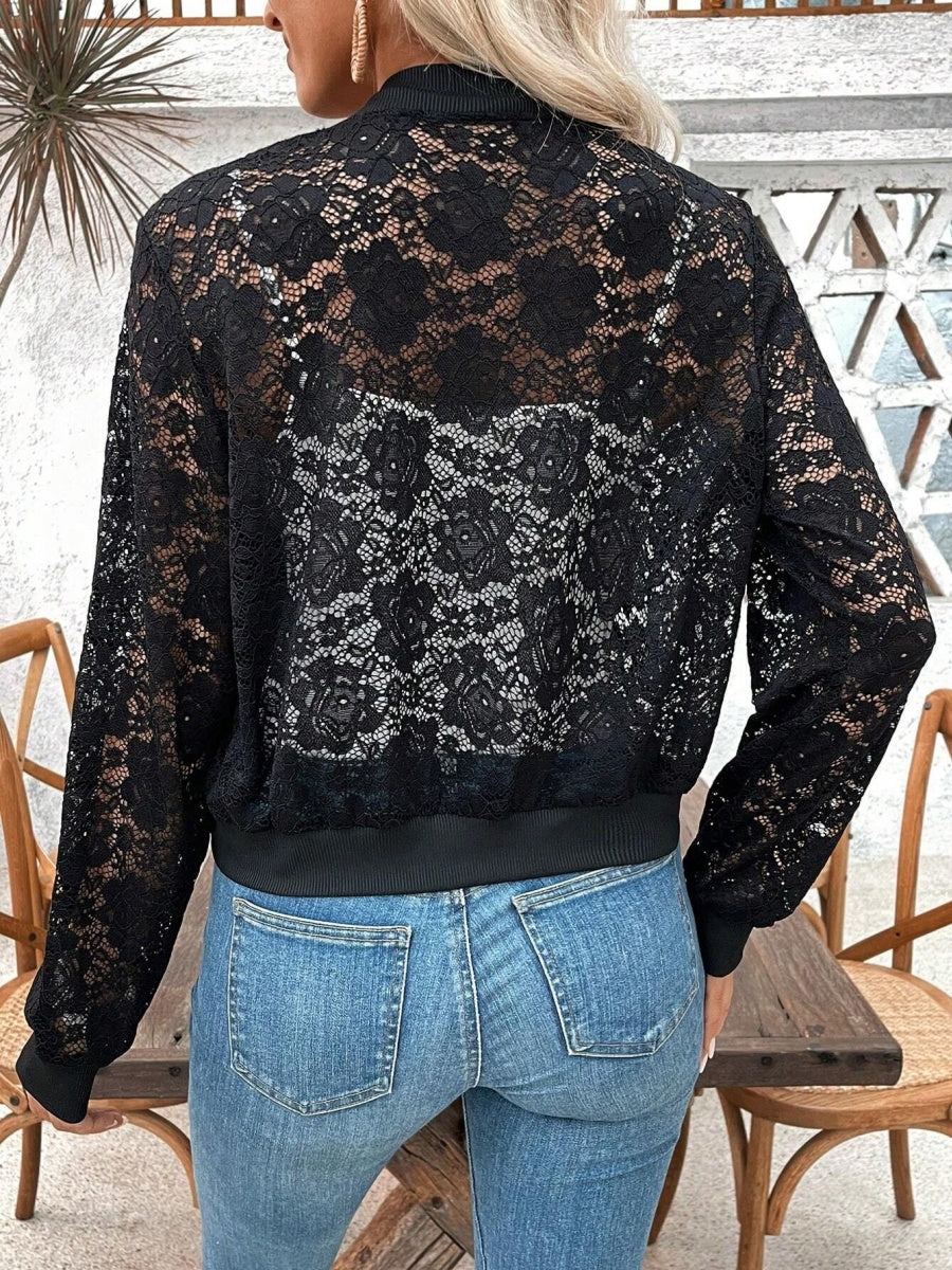 Short Lace Jacquard Lace Perspective Zipper Jacket Jackets - Image 6