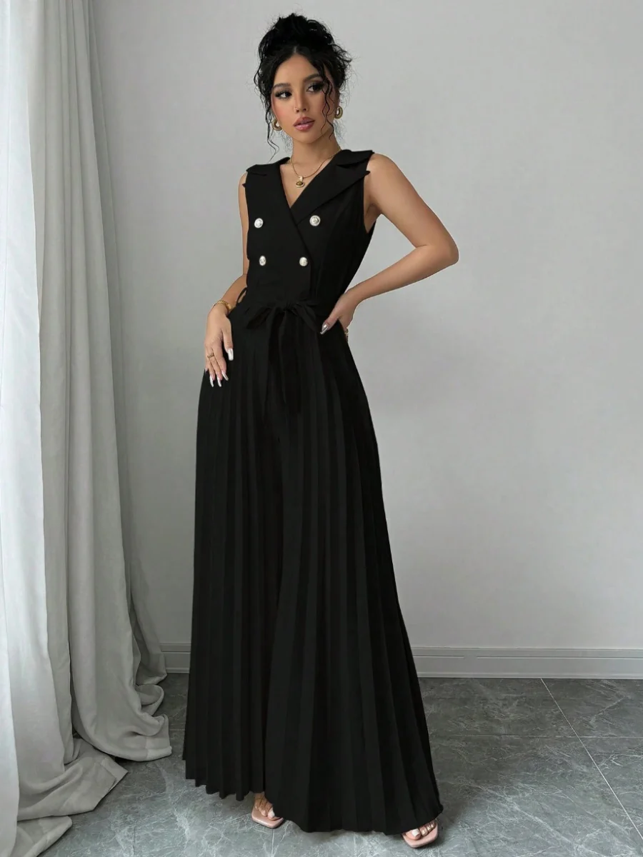 Commuting Suit Collar Pleated Pants Double-breasted Jumpsuits - Image 10