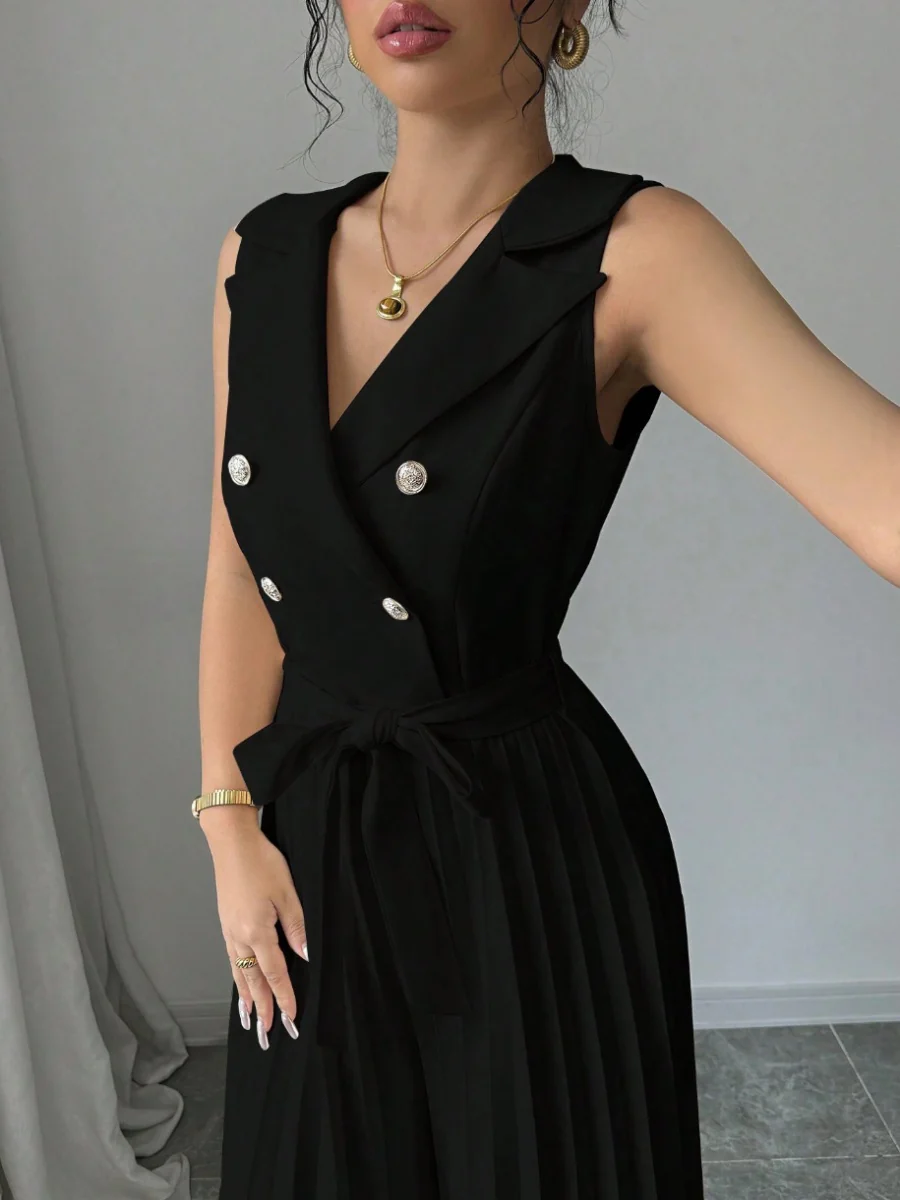 Commuting Suit Collar Pleated Pants Double-breasted Jumpsuits - Image 12