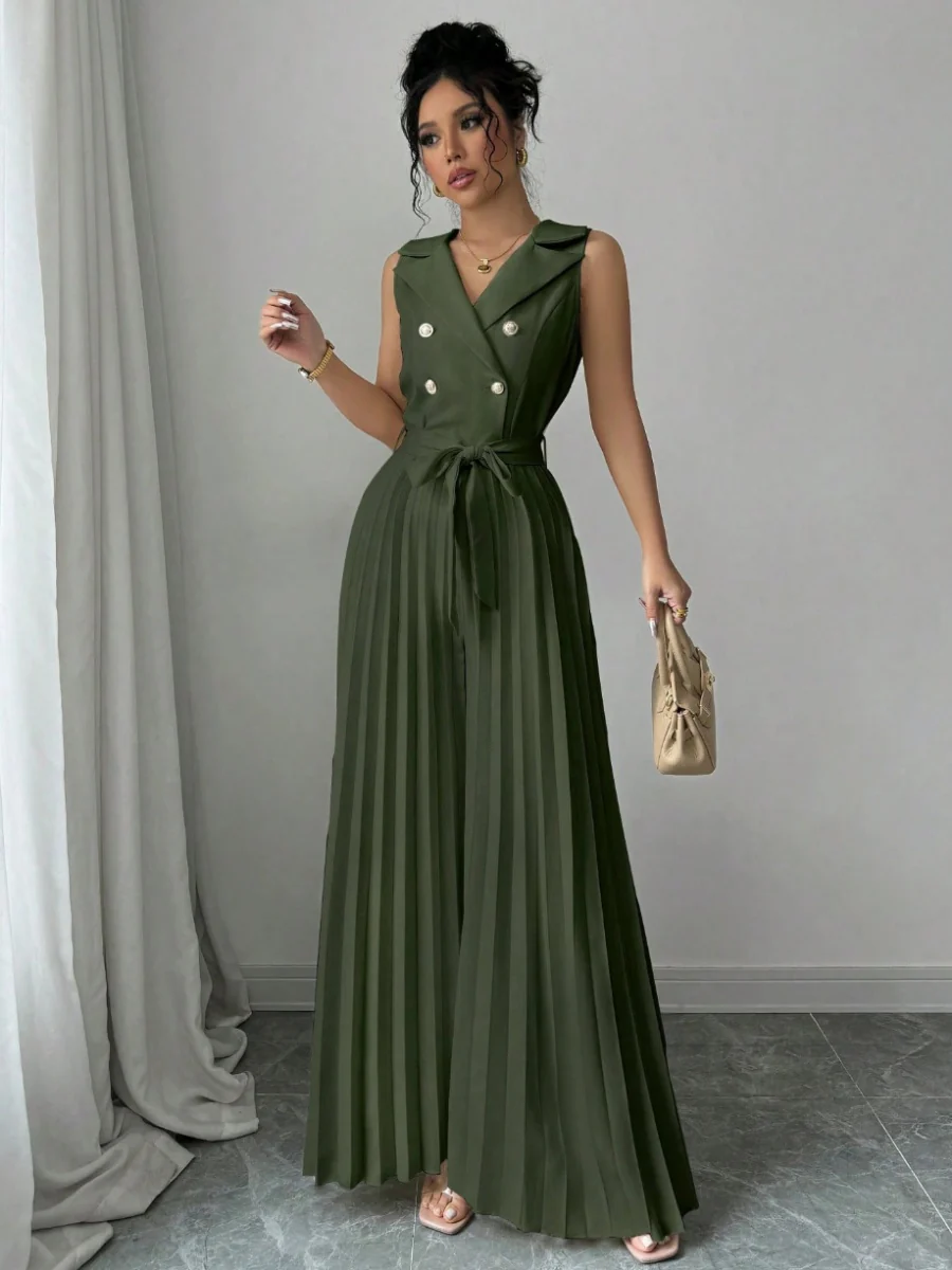 Commuting Suit Collar Pleated Pants Double-breasted Jumpsuits - Image 15