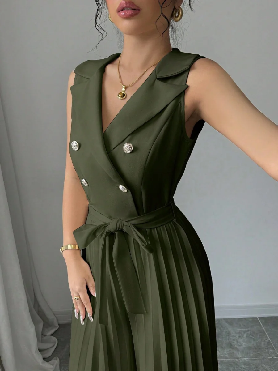 Commuting Suit Collar Pleated Pants Double-breasted Jumpsuits - Image 16
