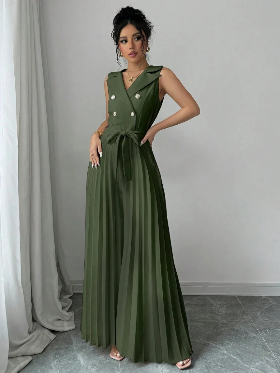 Commuting Suit Collar Pleated Pants Double-breasted Jumpsuits - Image 17