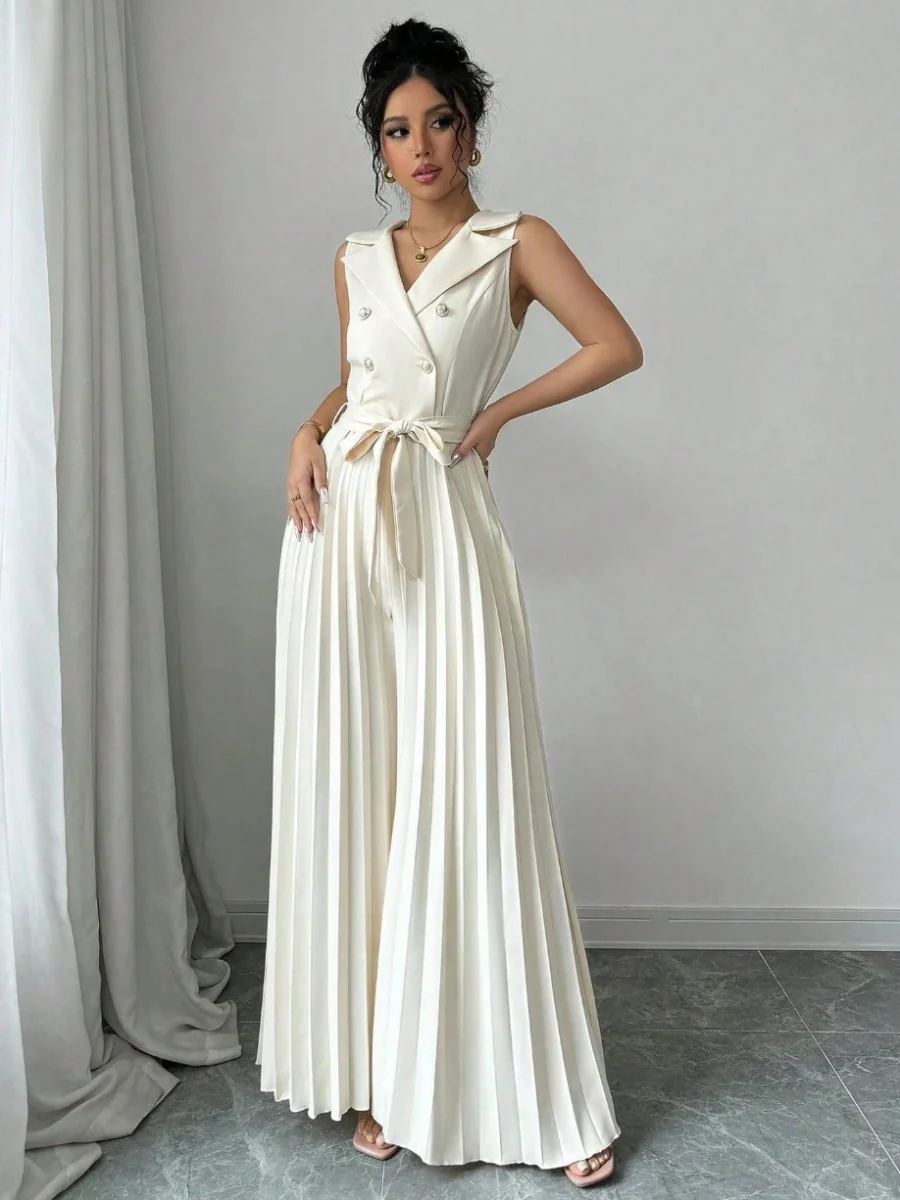 Commuting Suit Collar Pleated Pants Double-breasted Jumpsuits - Image 22