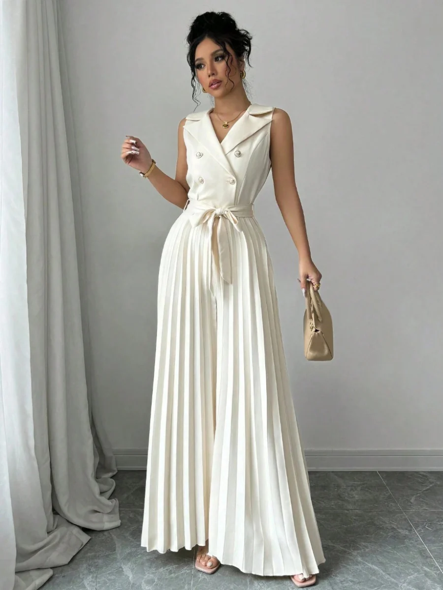 Commuting Suit Collar Pleated Pants Double-breasted Jumpsuits - Image 24