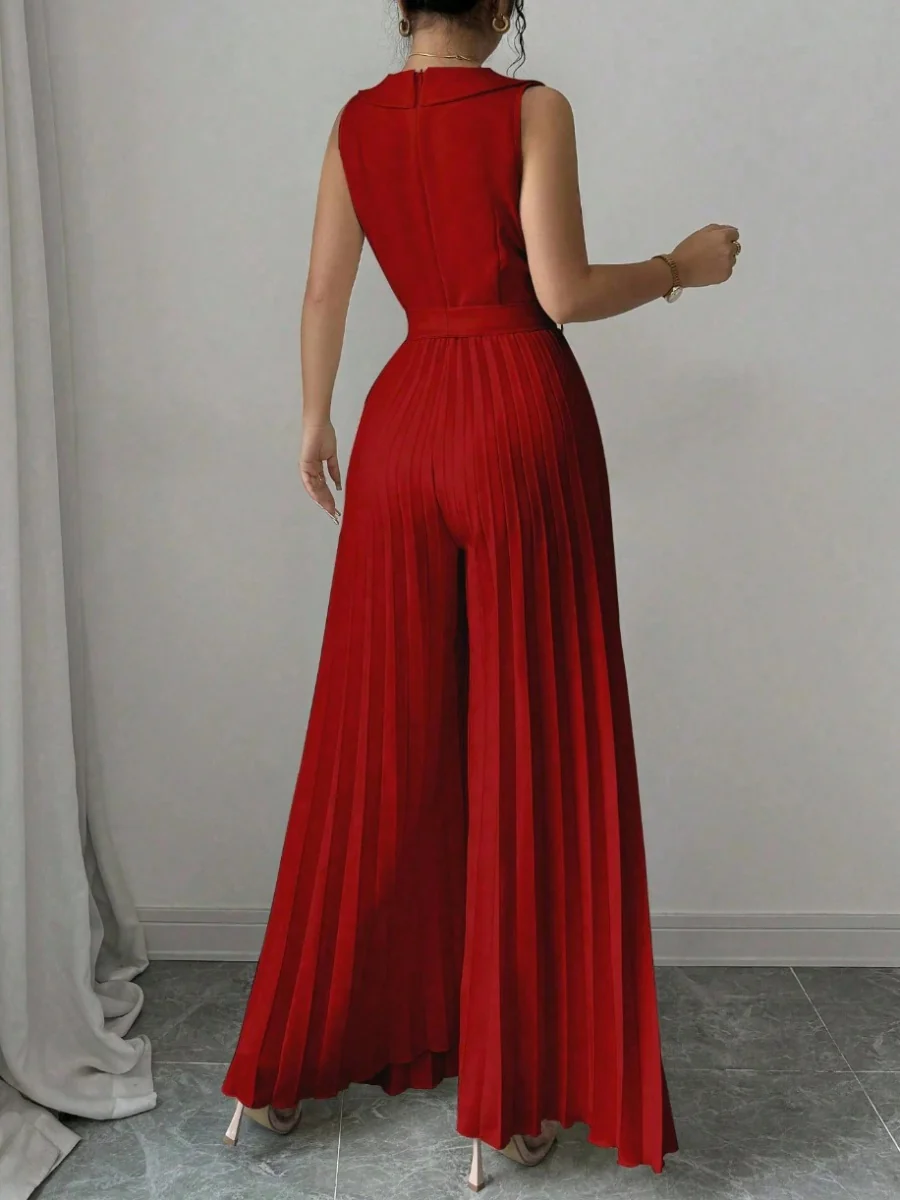 Commuting Suit Collar Pleated Pants Double-breasted Jumpsuits - Image 26