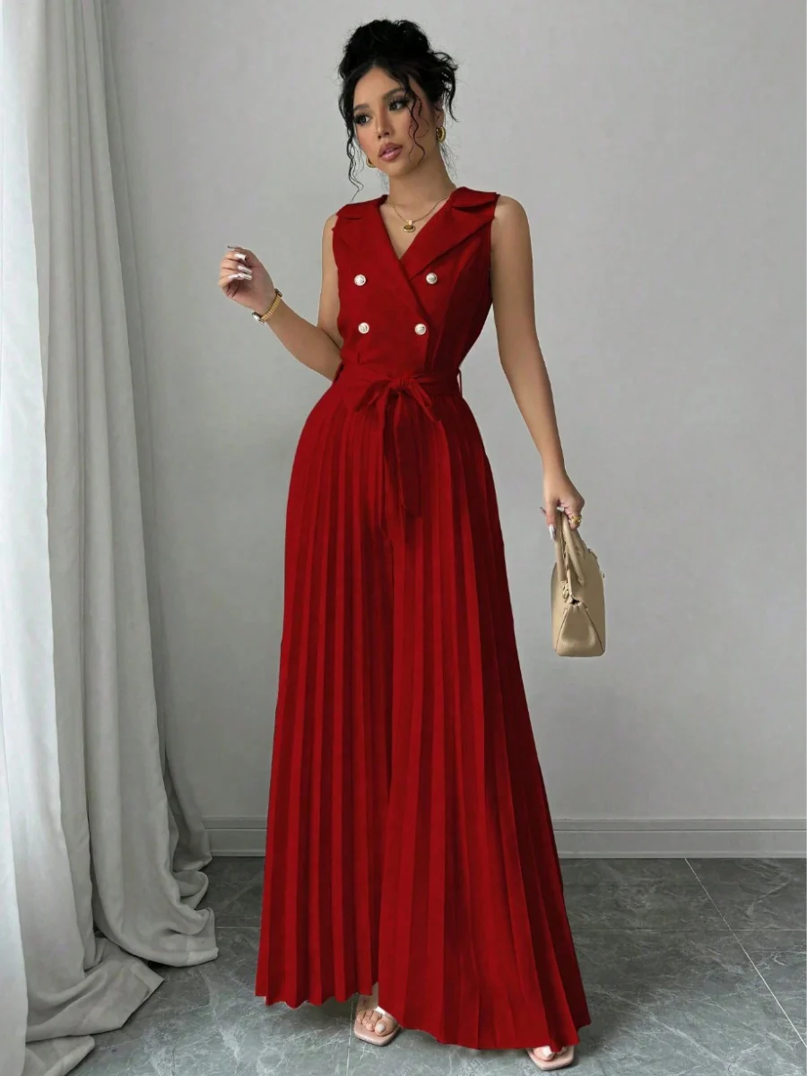Commuting Suit Collar Pleated Pants Double-breasted Jumpsuits - Image 28