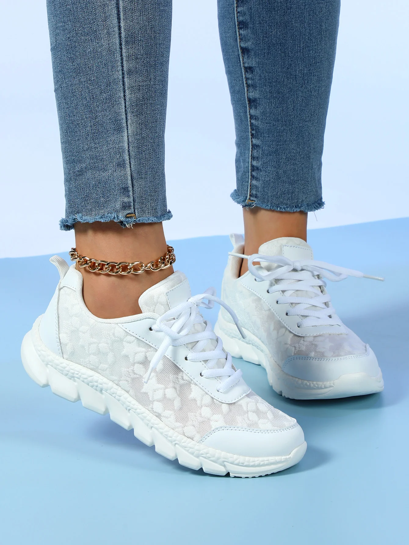 Floral Mesh Women's Casual Sneakers - Image 4