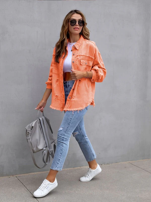Multicolor Raw Hem Denim Jacket - Image 10