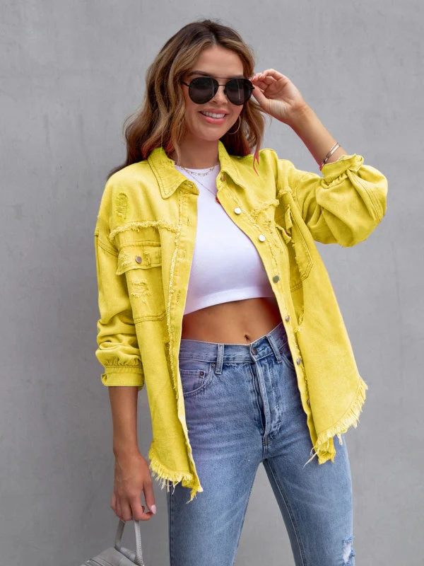Multicolor Raw Hem Denim Jacket - Image 12