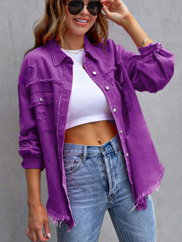 Multicolor Raw Hem Denim Jacket - Image 14