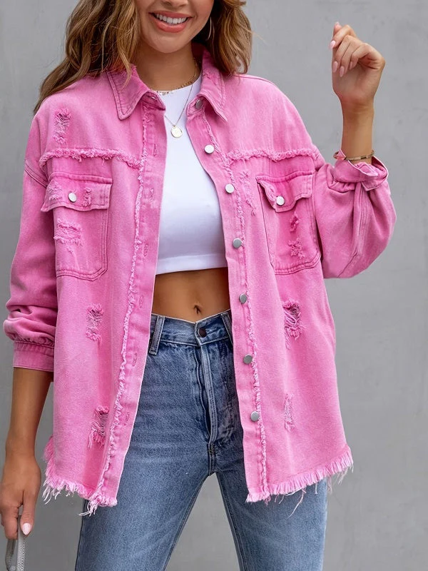 Multicolor Raw Hem Denim Jacket - Image 16