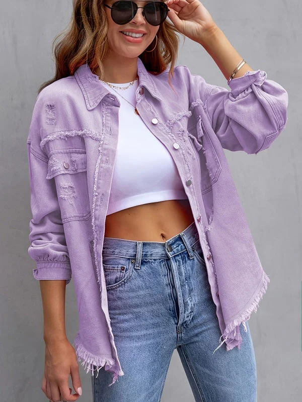 Multicolor Raw Hem Denim Jacket - Image 17