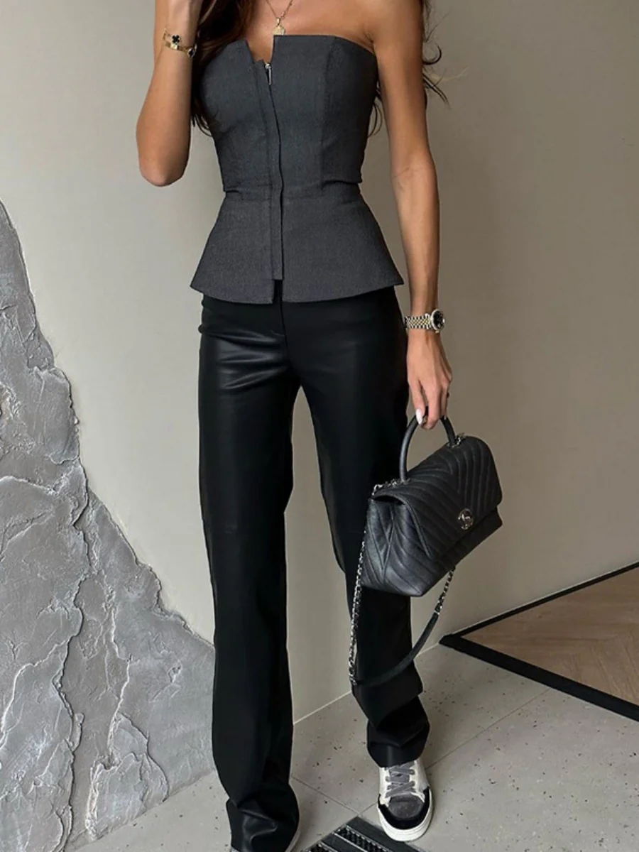 Tube Top Zipper Profession Temperament Waist Tank Tops - Image 5