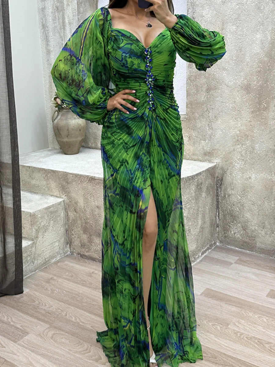 Crimp Long Sleeve Floral Printed Reunion Maxi Dresses - Image 10